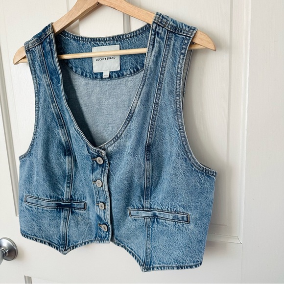 Lucky Brand Tailored Women’s Denim Vest Crop Top Western Boho Size L - Picture 2 of 13